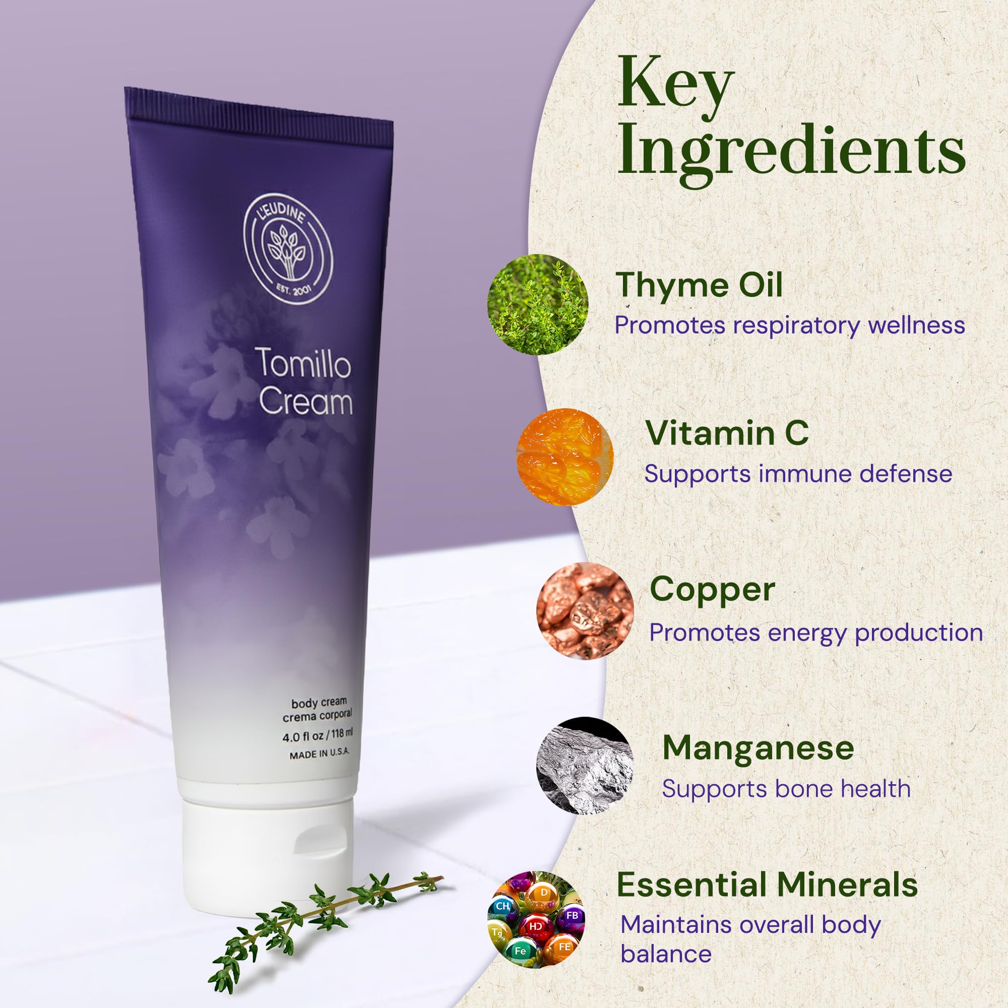 Amazon.com: L'eudine Thyme Body Cream – Moisturizing Massage Cream